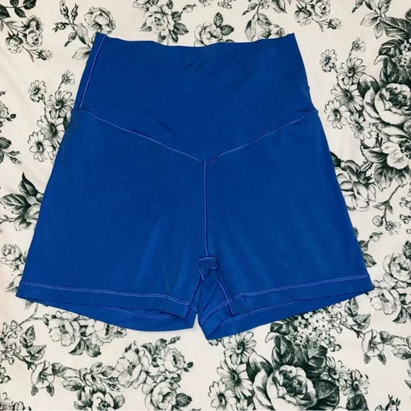 Aerie Blue Cross Waist Spandex Shorts - Picture 3 of 4